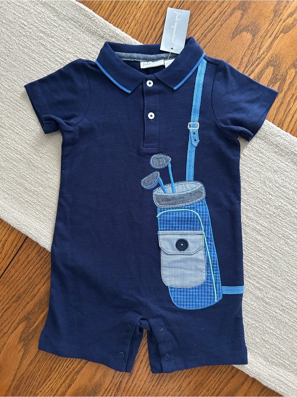 First Impressions Navy Golf Applique Polo Romper - Toddler Size 18M NWT